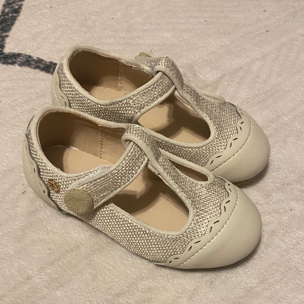 Cream Dressy T Strap Shoes